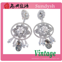 Fine fleur cristal pierre à la main belle et simple conception costume diamant tops tops 2014 tendance mode bijoux boucles d&#39;oreilles guangzhou